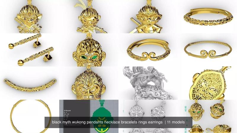 black myth wukong pendants necklace bracelets rings earrings  3D Model Collection