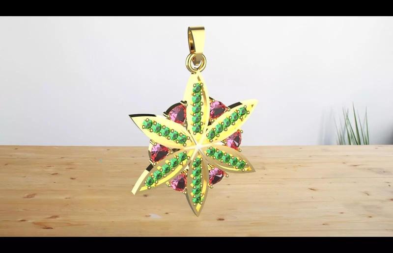 pink tomaline and green emaral flowe ring