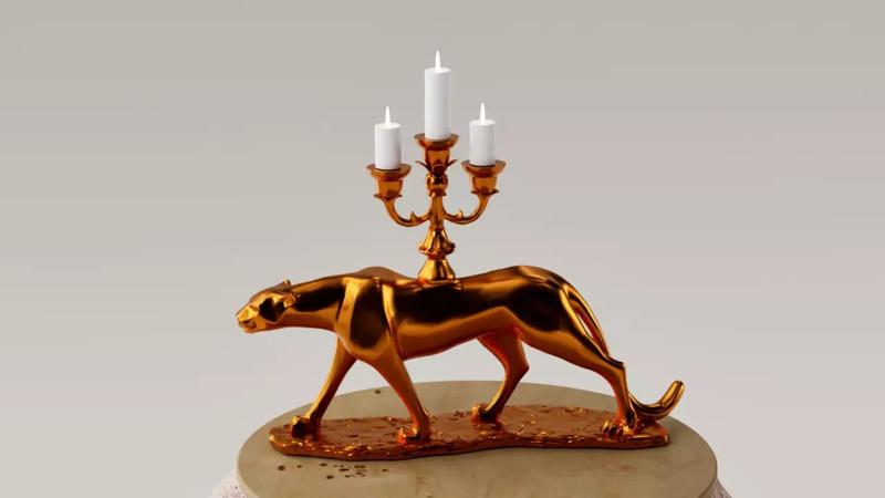 PORTA VELAS - CANDELABRO DE LEOPARDO