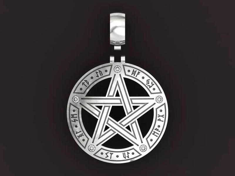 Pagan Wiccan Pentacle Pentagram Star Pendant  with Runes 1425