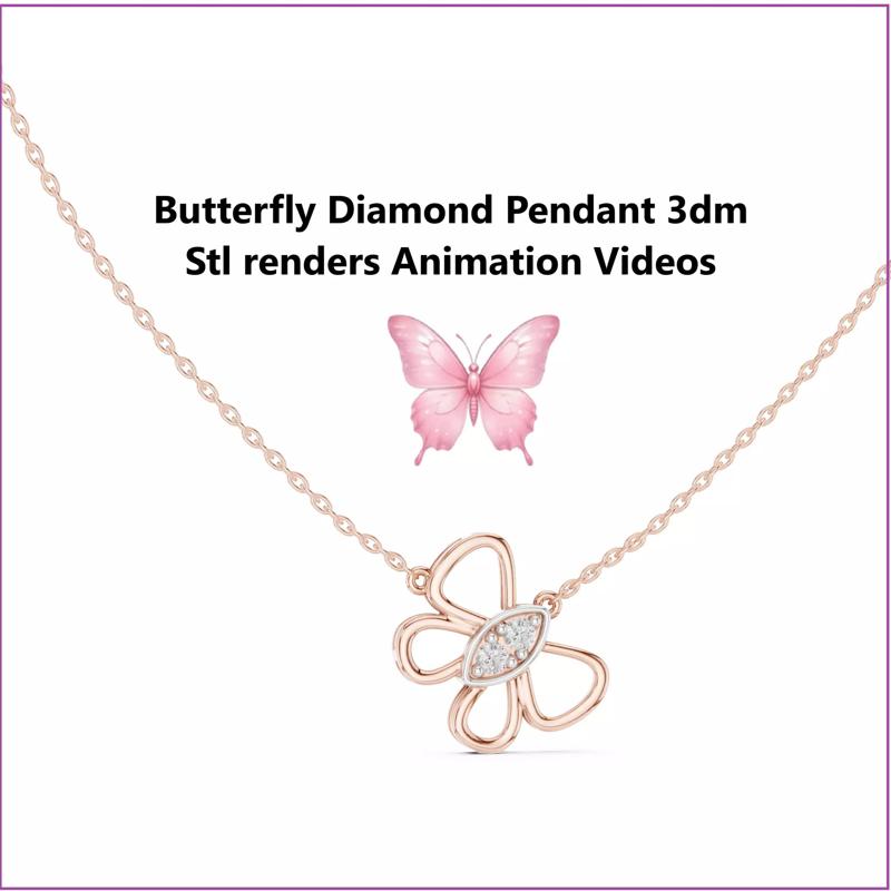 Butterfly Diamond Pendant 3dm stl renders Animation Videos