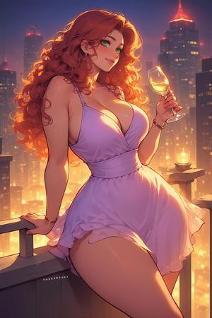 Elegant Woman on Balcony with City Lights