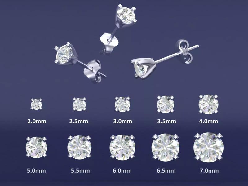 Diamond Studs 10 Sizes with Shank Setting Earrings CAD