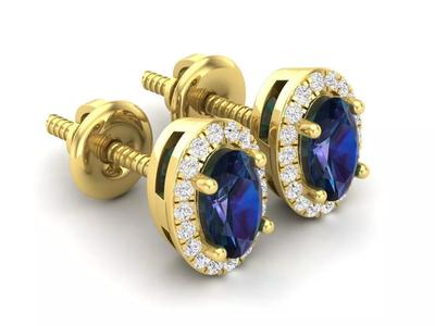 Ovel shape halo Diamond-earrings for woman