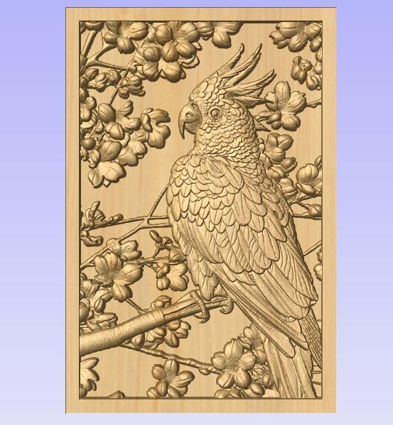 Cockatoo on Sakura Tree – 3D Relief STL for CNC
