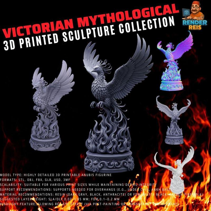3D Printable Rising Phoenix Statue – Mythological Symbol