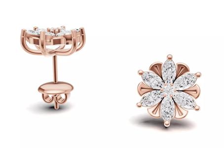 Marquise Diamond Flower Stud Earrings For Women