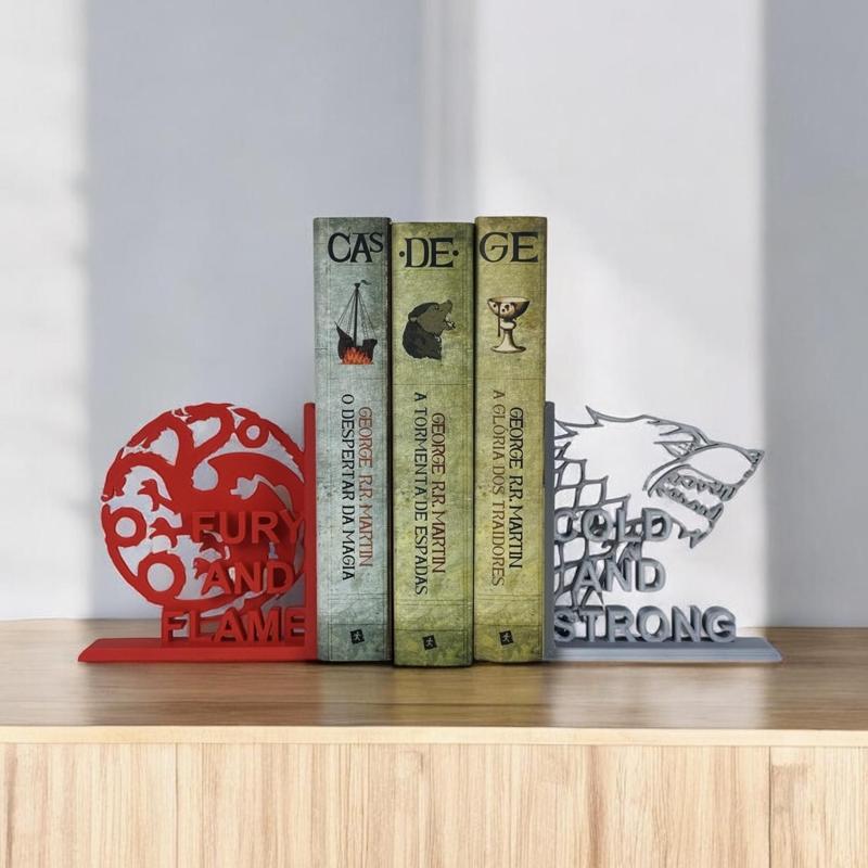 Game Of Thrones Bookends - Targaryen & Stark - GOT - Fan Art - Fantasy decor - Gift Idea - Fire and Ice - Bookshelf decoration