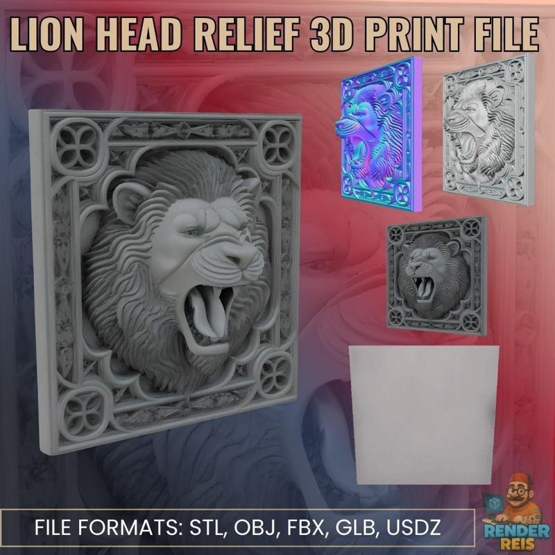Lion Head Relief 3D Print File