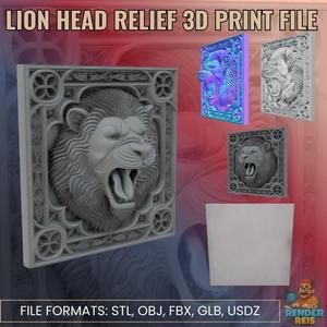 Lion Head Relief 3D Print File