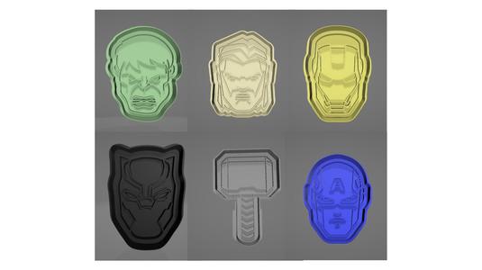 6 Pcs Marvel Hulk, Black Panther, captain America, Iron Man, Thor, Thor Hammer collection cookie cutters