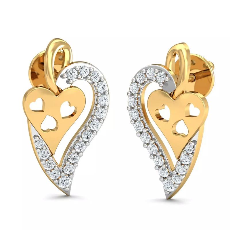 Earring 3dm STL FBX OBJ Render Details heart pendant with dia...