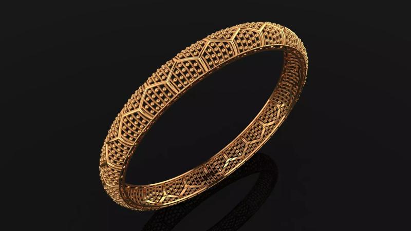 5015 Honeycomb Dot Gold Bangle 61MM-12gm