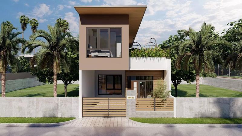 Minimalist House Design 6x12 Meters 2 Floors Plus Swimming Pool