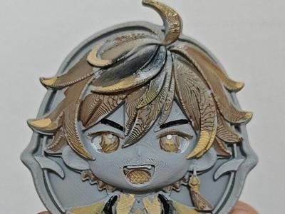 Chibi Big Head Genshin Impact Little Zhongli 3D Badge Token