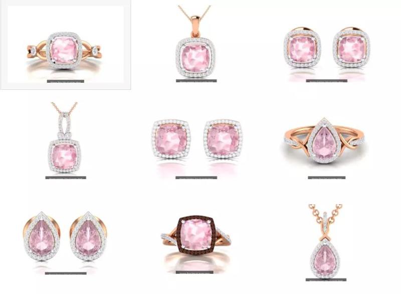 9 Pink  Pendant Earrings Ring 3dm stl render details 3D Model Collection