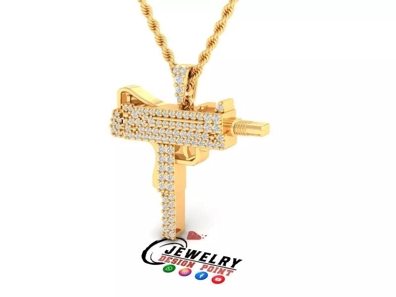 Custom UZI Gun Diamond Pendant - Weapon Diamond Necklace