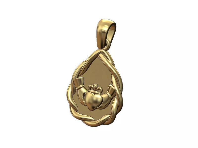 Braided wire teardrop Claddagh heart crown pendant charm