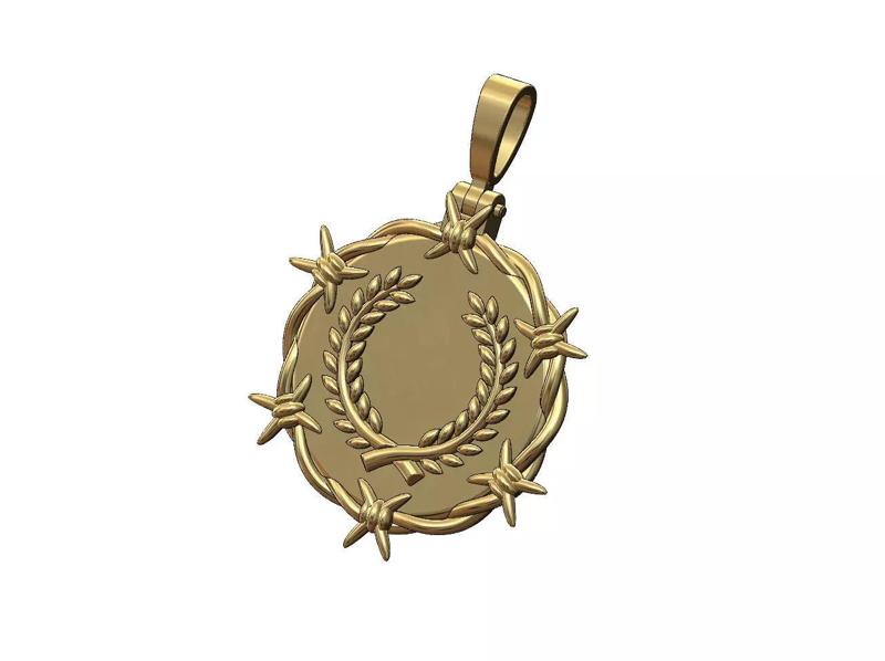 Bay leaves branches crown barbwire thornes pendant