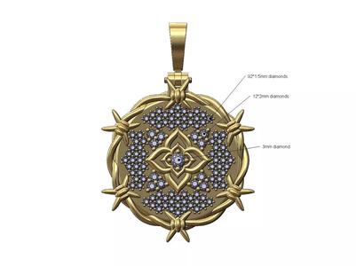 Barbwire thornes Iced diamond oriental flower pendant
