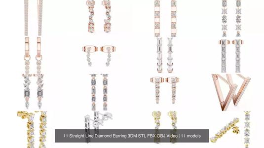 11 Straight Line Diamond Earring 3DM STL FBX OBJ Video 3D Model Collection