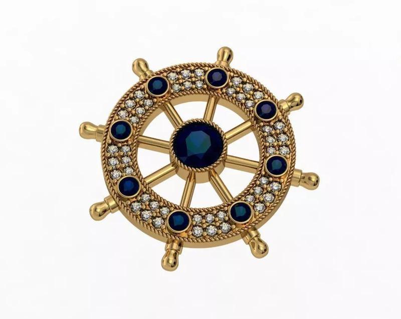 badge ship wheel brooch