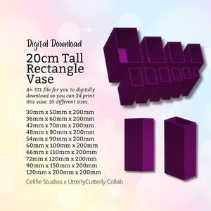 20cm Tall Rectangle Vase STL File - Digital Download -10 Sizes- Homeware, Minimalist Modern Design
