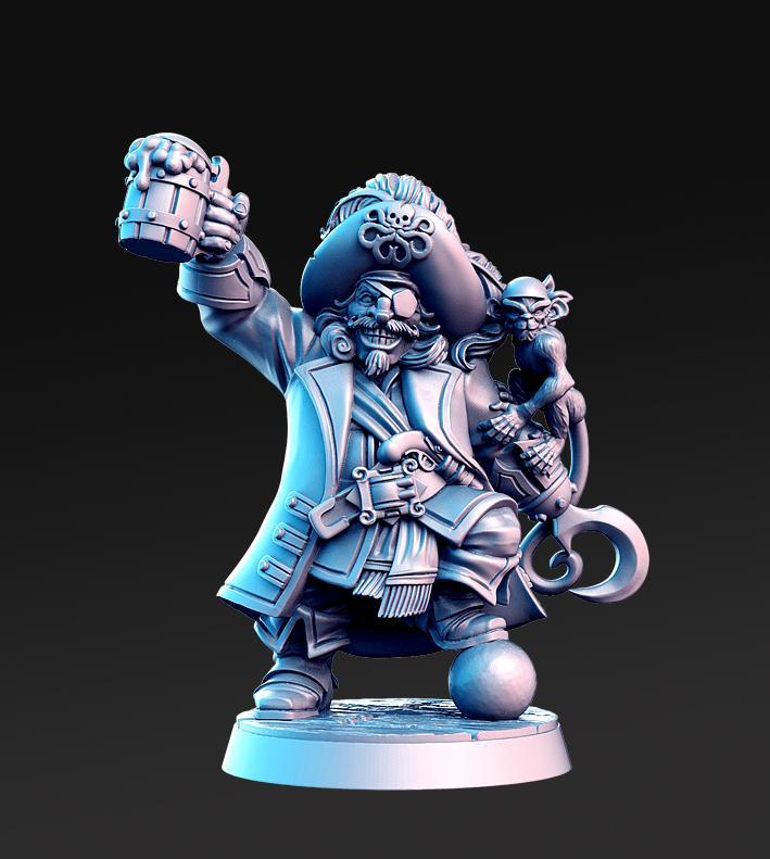 Madolff - Male Dwarf PIrate Captain - 32mm - DnD