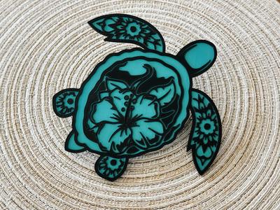 Sea turtle with flower wall art 2