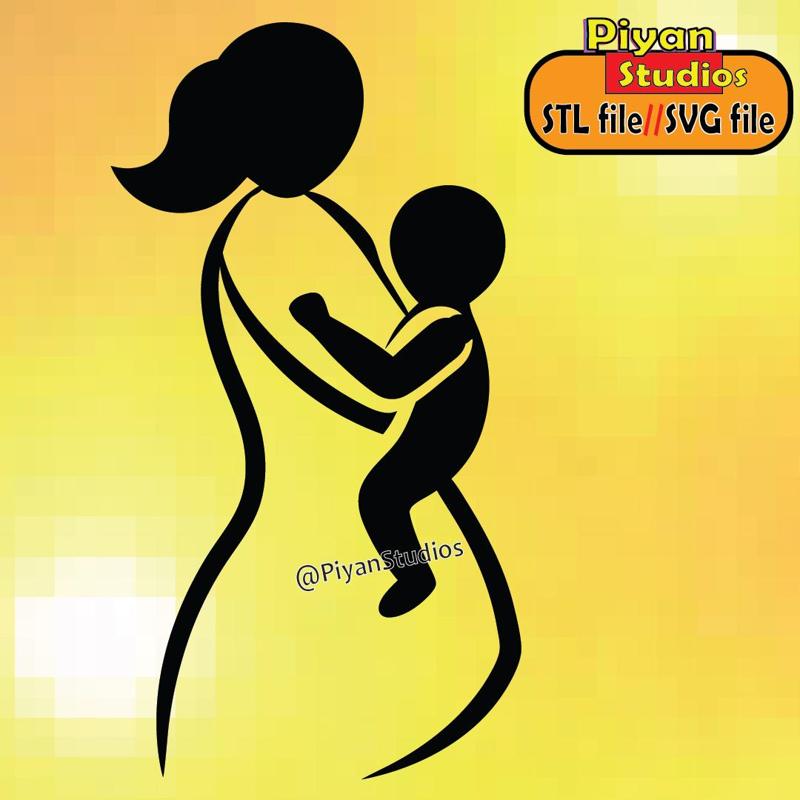 mom and baby wall art svg, stl file
