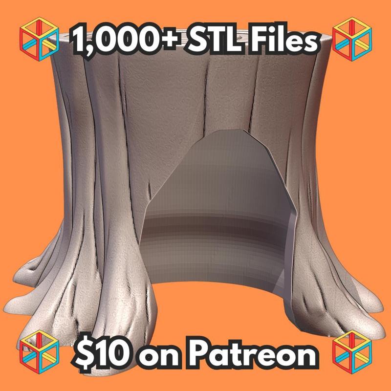 Tree Stump Themed Pet Hideaway for Reptiles and Small Animals MineeForm FDM 3D Print STL File