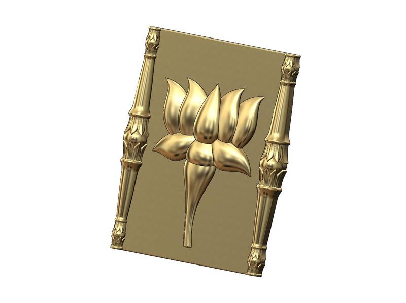 Rectangular lotus flower scroll onlay ornament relief 3D print model