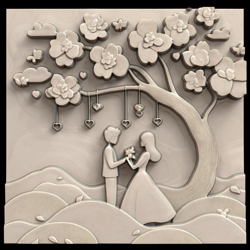 3D Model STL File for CNC Router/Laser & 3D Printer A Couple Leaving Wishes Hanging on a Love Tree During Qixi 1