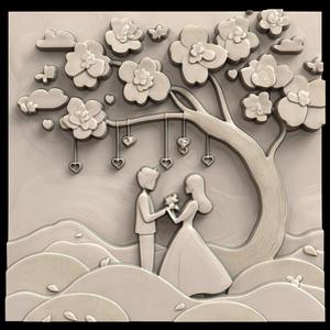 3D Model STL File for CNC Router/Laser & 3D Printer A Couple Leaving Wishes Hanging on a Love Tree During Qixi 1