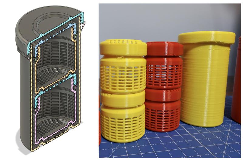Print in place Desiccant Container and Storage Container