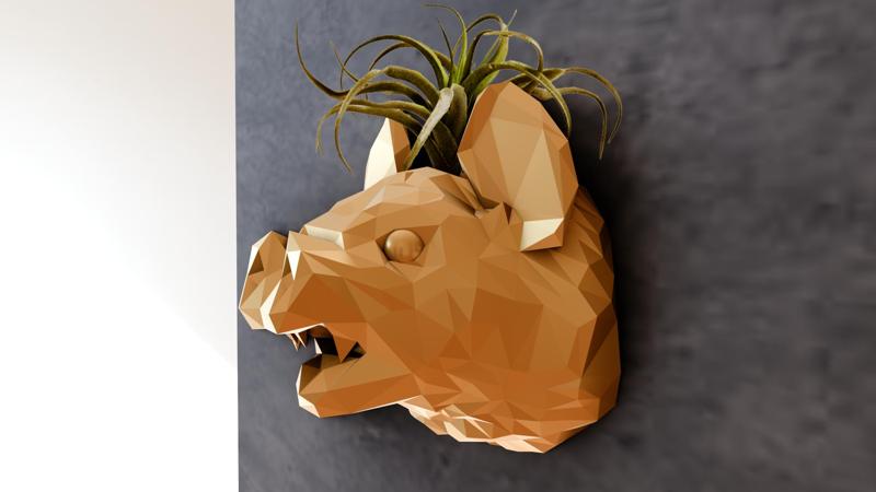 vampire bat wall head planter pot flower vase low poly stl