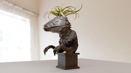 velociraptor dinosaur head bust planter pot flower vase low poly stl