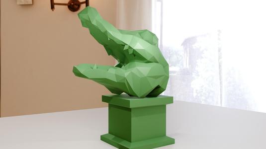 caiman crocodile head mouth open bust low poly stl