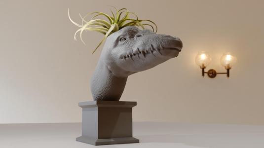 plesiosaurus dinosaur head bust planter pot flower vase stl