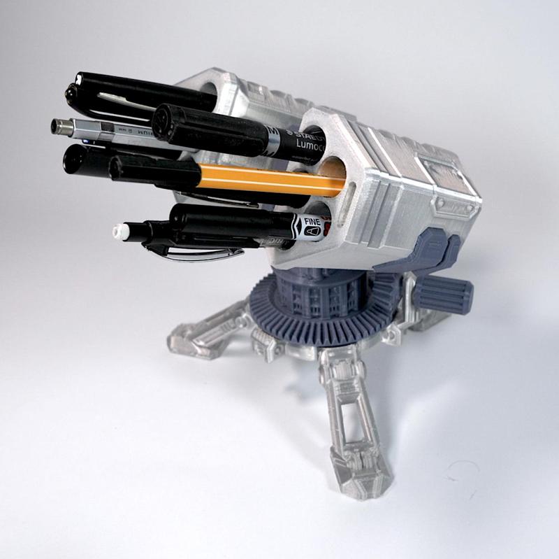 Rotating missile-launching pencil pot