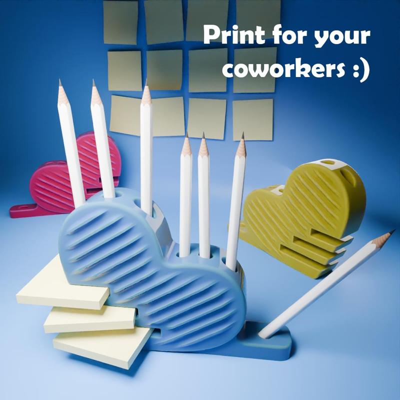 Heart-shaped pen holder with note holder 💙🖊️