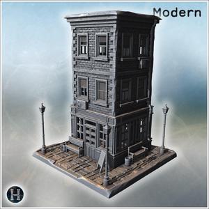 Three-story brick building with shuttered windows, detailed entrance, and urban street elements (1) - Modern WW2 WW1 World War Diaroma Wargaming RPG Mini Hobby