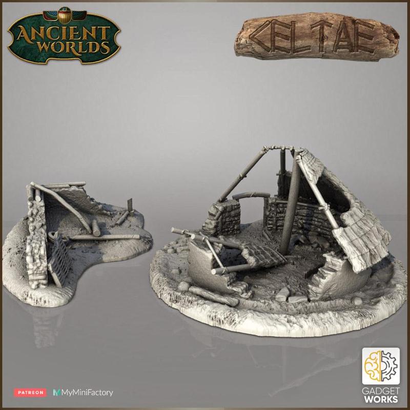 Celtic ruined roundhouse and wall