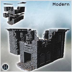 Brick building with missing sections, collapsed floors, and debris scattered inside (7) - Modern WW2 WW1 World War Diaroma Wargaming RPG Mini Hobby