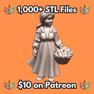 28mm DND Young Farm Girl with Basket Fantasy Miniature MineeForm FDM 3D Print STL File
