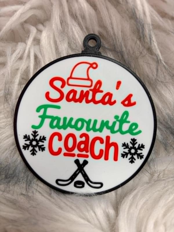 Santa's Favourite Coach Hockey Christmas Ornament