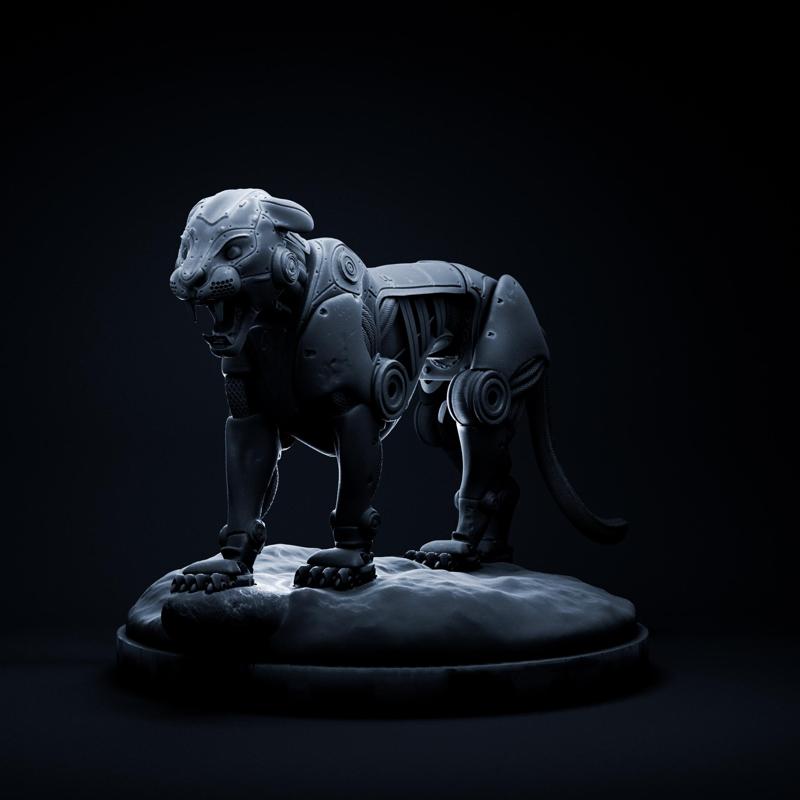 Tiger mecha robot 32mm scale pre-supported animal