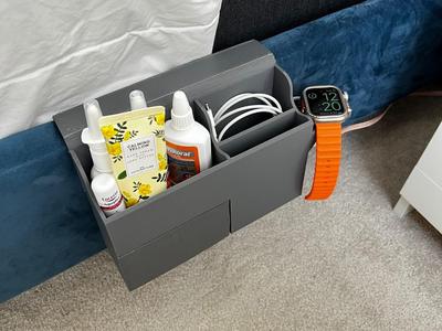 sidebed box organizer with phone and apple watch
