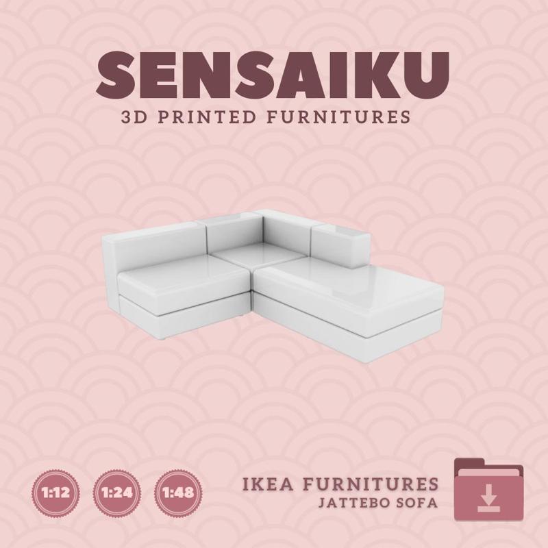 Miniature Replica JATTEBO Mod Corner Sofa, 2.5-seat w Chaise for Miniature Dollhouse - IKEA (1:12,24,48) - 3D Print Instant Download