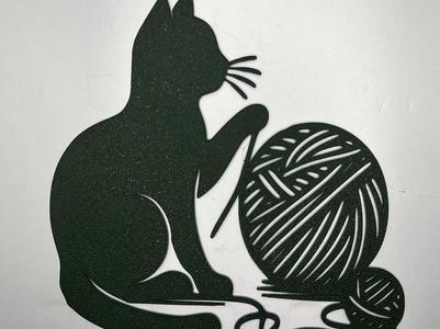 Cat with Yarn Line Art